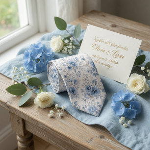 Gravata Peônias e Flores Silvestres em Aquarela Azul Desbo