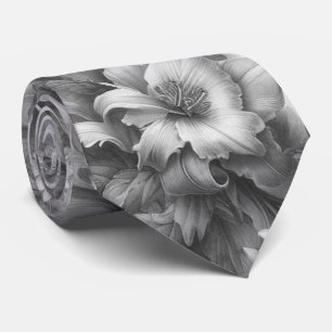 Gravata Perfeição Floral Antiga Preto e Branco