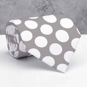 Gravata Personalizada com Bolinhas Brancas em Cinz