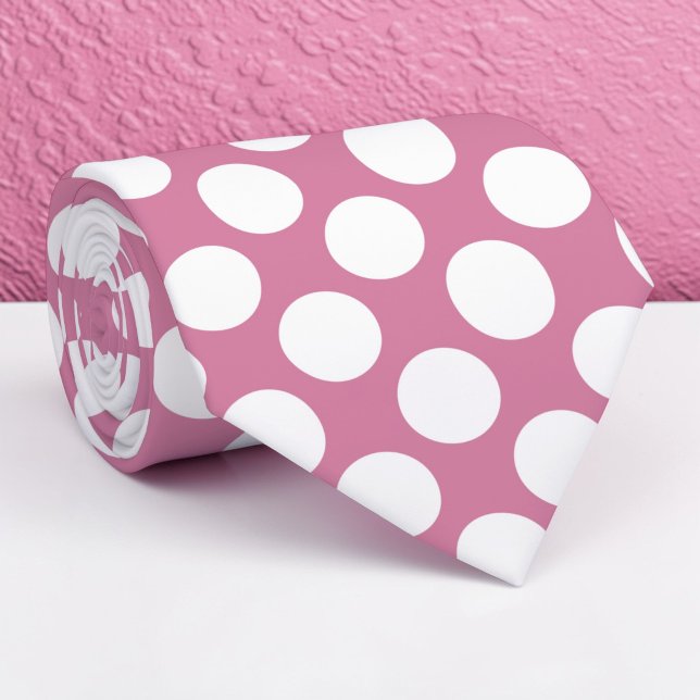 Gravata Personalizada com Bolinhas Brancas em Rosa (Criador carregado)