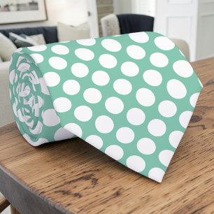 Gravata Personalizada com Bolinhas Brancas em Teal