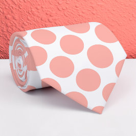 Gravata personalizada com bolinhas salmão em branc
