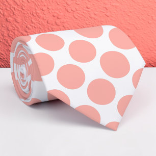 Gravata personalizada com bolinhas salmão em branc