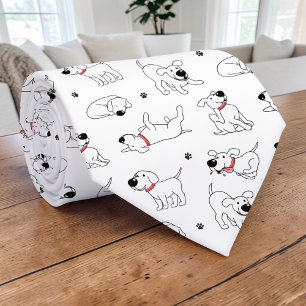 Gravata Personalizada com Cachorro Cartoon Preto e