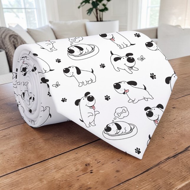 Gravata Personalizada com Cachorro Cartoon Preto e (Criador carregado)