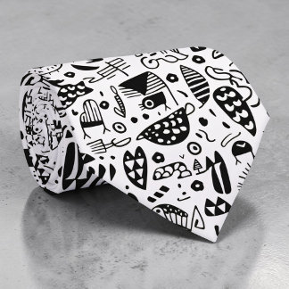 Gravata Personalizada com Desenhos Pretos e Branco