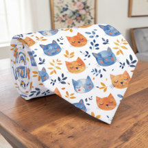 Gravata Personalizada com Gráfico de Gato Retro