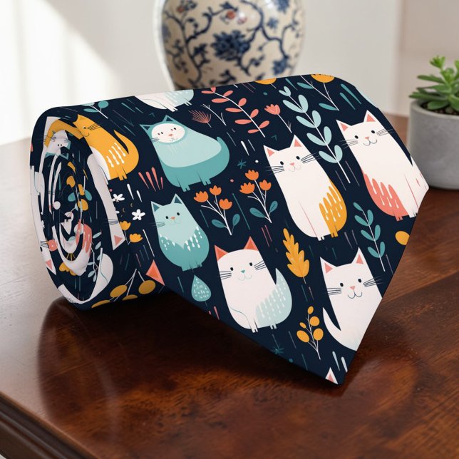 Gravata Personalizada com Gráfico de Gato Retro (Criador carregado)