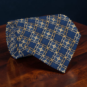 Gravata Personalizada com Padrão Azul e Dourado