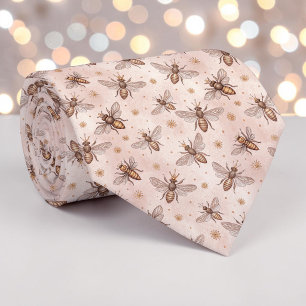 Gravata Personalizada com Padrão de Abelha Rosa