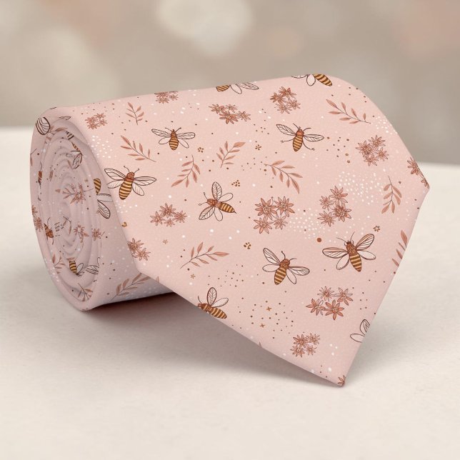 Gravata Personalizada com Padrão de Abelha Rosa (Criador carregado)