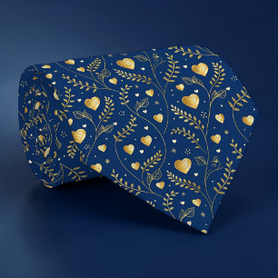 Gravata Personalizada com Padrão de Coração Azul e