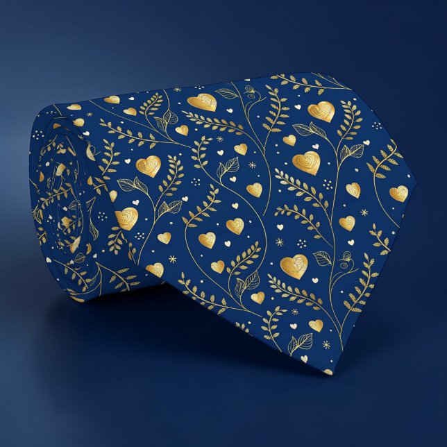 Gravata Personalizada com Padrão de Coração Azul e (Criador carregado)