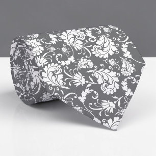 Gravata personalizada com padrão floral cinza
