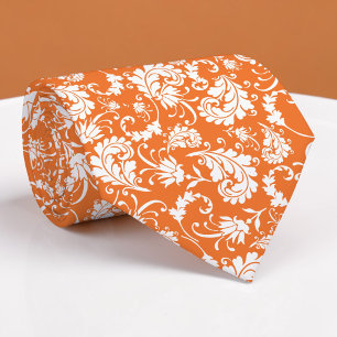 Gravata personalizada com padrão floral laranja