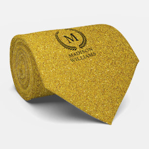Gravata Personalizado Monograma Preto e Dourado com Brilho