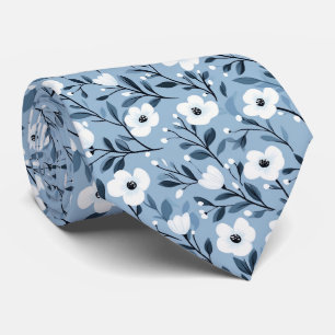 Gravata Personalizar Floral Botânico Branco Azul