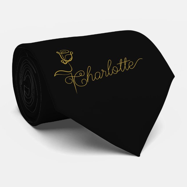 Gravata Personalized Bloom Design Custom Name Neck Tie (Rolled)