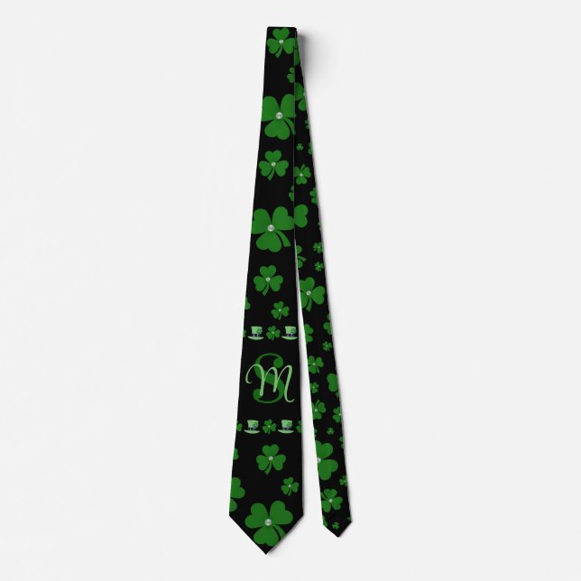 Gravata Personalized St. Patrick’s Day Shamrock on Black (Frente)