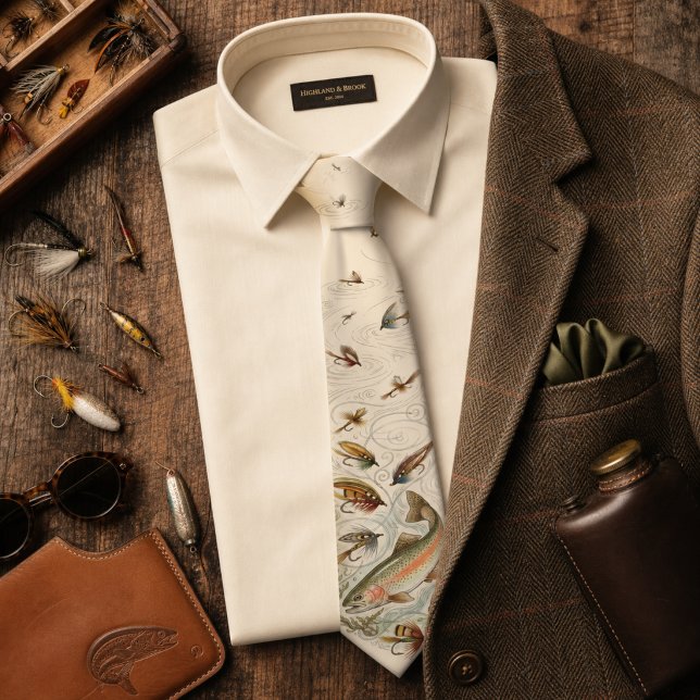 Gravata Pesca com Mosca Vintage (Vintage Fly Fishing Neck Tie)