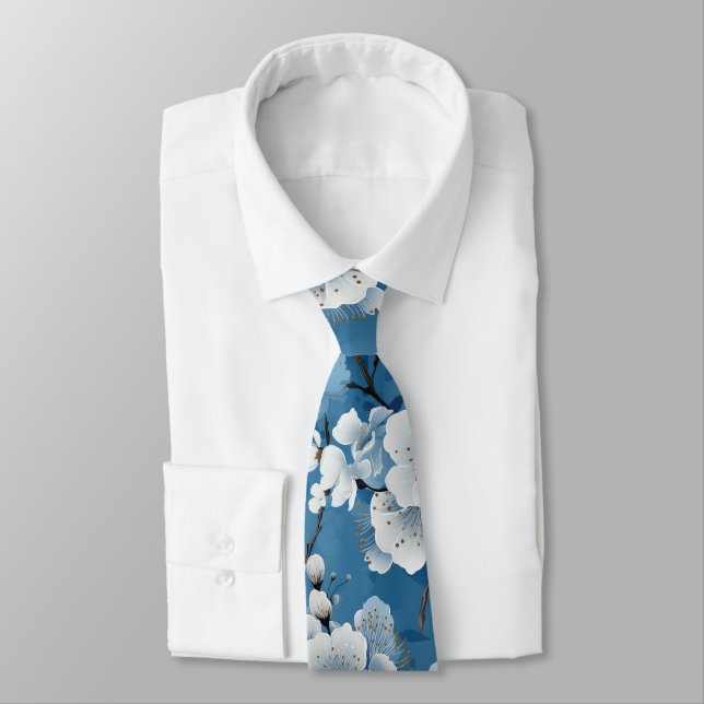 Gravata Pescoço de Casamento do Flor Branco Azul Elegante (Amarrado)