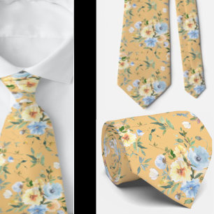 Gravata Pescoço Floral Amarelo Azul Coletor