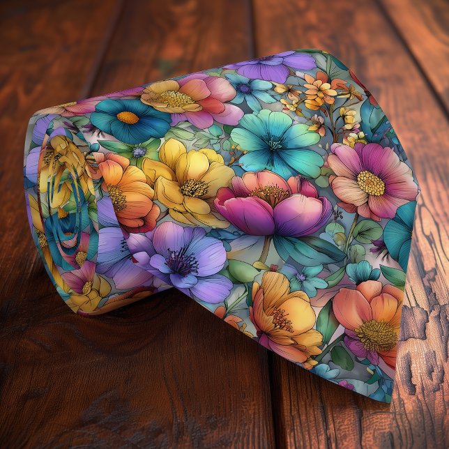 Gravata Pescoço Floral Whimsical Rainbow - Moda Masculina (Criador carregado)