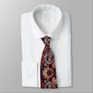 Gravata Pêssego Castanho Preto Floral, Padrão de Paisley E