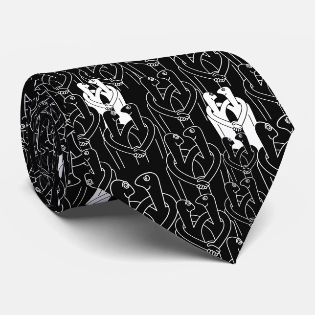 Gravata Pessoas felizes (padrão preto) (Rolled)