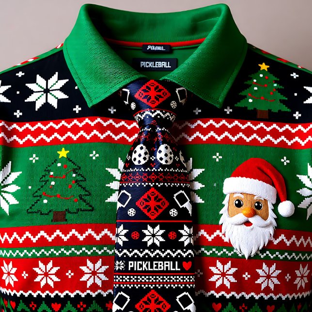 Gravata 😄 Pickleball 🎄 estilo Ugly Christmas Sweater (😄 Pickleball🎄 Ugly Christmas Sweater style Neck Tie)