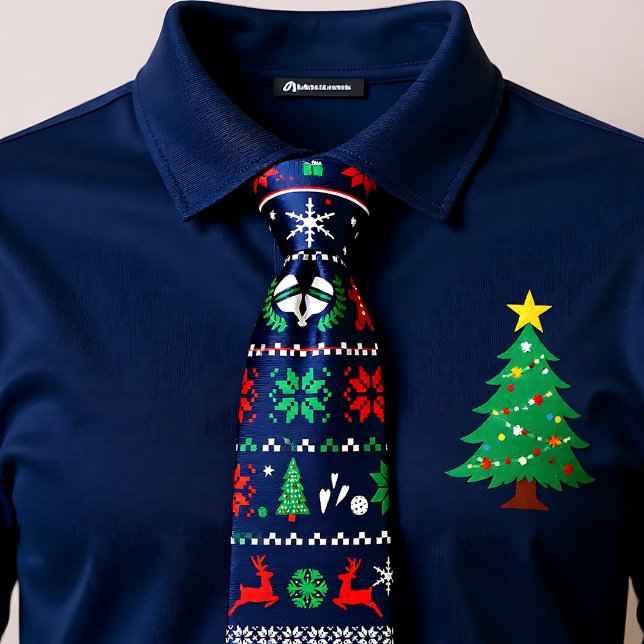Gravata 😄 Pickleball 🎄 Sueco de Natal Feio azul (😄 Pickleball🎄 Ugly Christmas Sweater style blue Neck Tie)