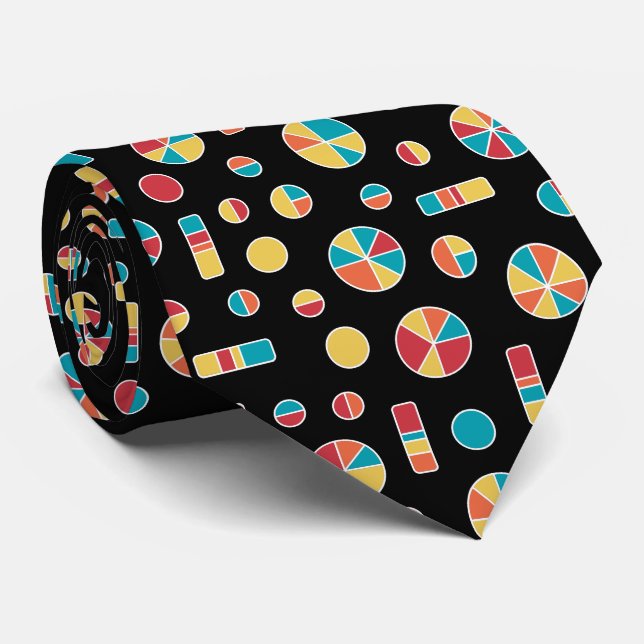 Gravata Pie Circles and Bar Pattern 271019v3 - Black (Círc (Rolled)