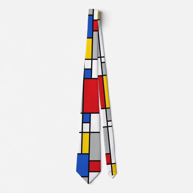 Gravata Piet Mondrian Retro Geométrico Formas Abstrato Art (Frente)
