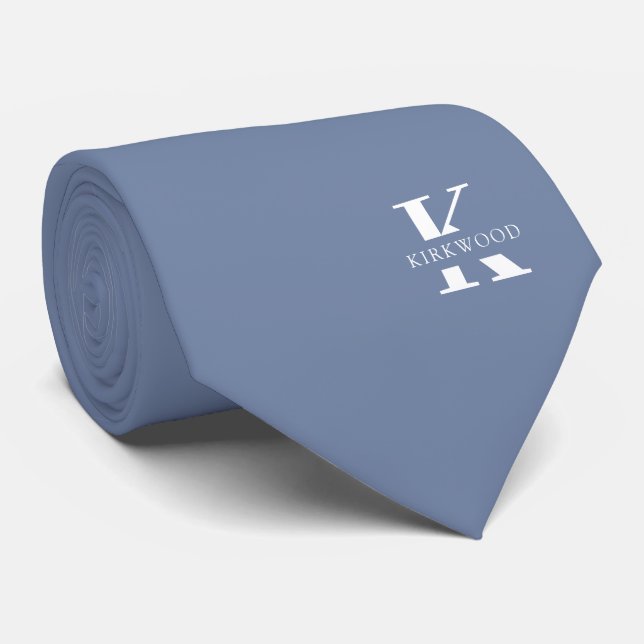 Gravata Pigeon Blue | Monograma Elegante + Nome | Dois lad (Rolled)
