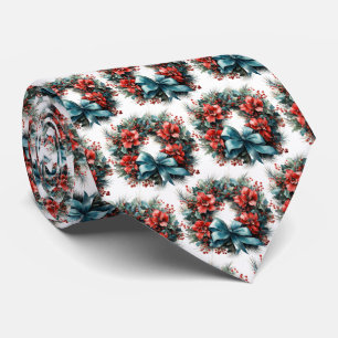 Gravata Pine Wreath com Holly Festivo Padrão de Natal