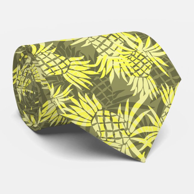 Gravata Pineapple Camo Havaiano, Impresso em Dois Lados (Rolled)
