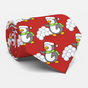 Gravata Pinguim de Natal com bolas de neve balançando