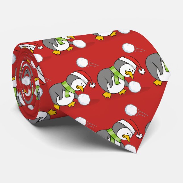 Gravata Pinguim de Natal ganhando uma bola de neve (Rolled)