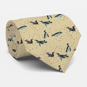 Gravata Pinguins Alegres Atados (Dourado)