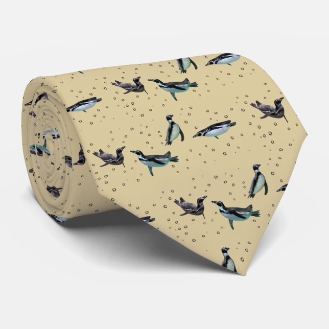 Gravata Pinguins Alegres Atados (Dourado) (Rolled)
