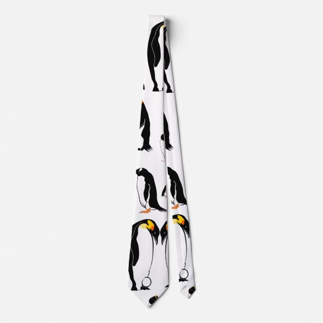 Gravata Pinguins - padrão preto e branco (Frente)