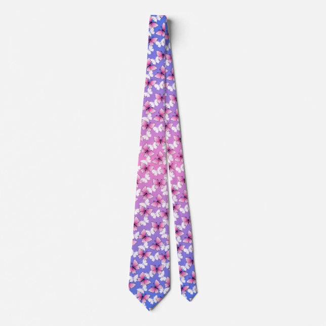 Gravata Pink and White Butterfly Pattern Neck Tie (Frente)