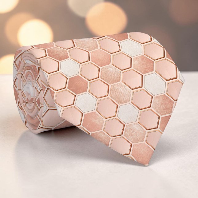 Gravata Pink Bee Hive Pattern Custom Necktie (Criador carregado)