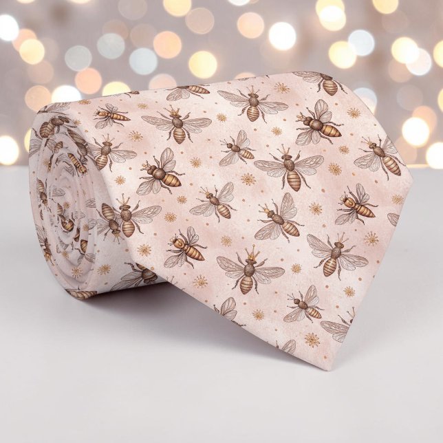 Gravata Pink Bee Pattern Custom Necktie (Criador carregado)