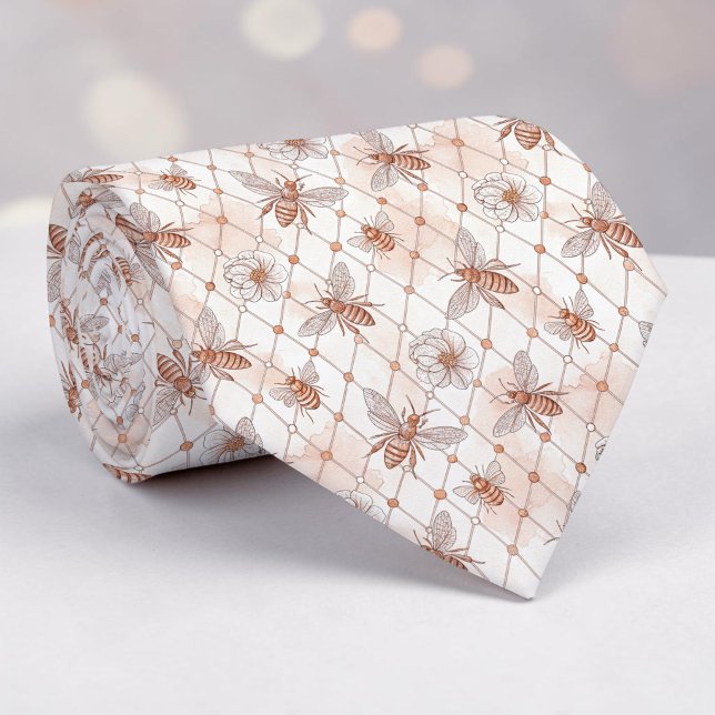 Gravata Pink Bee Pattern Custom Necktie (Criador carregado)