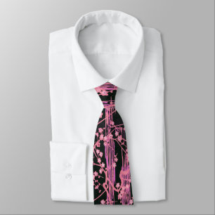 Gravata PINK BLACK SAKURA FLOWERS Japonês Padrão Floral