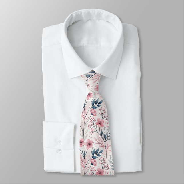 Gravata Pink Cherry Blossom Sakura Padrão em Branco (4) (Amarrado)