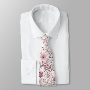 Gravata Pink Cherry Blossom Sakura Pattern on White (3)