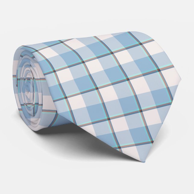 Gravata Pink Cloud and Blue Lagoon Plaid Neck Tie (Rolled)
