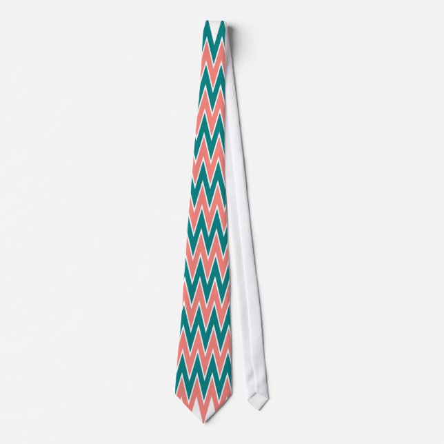 Gravata Pink Coral e Padrão Zigzag Teal (Frente)